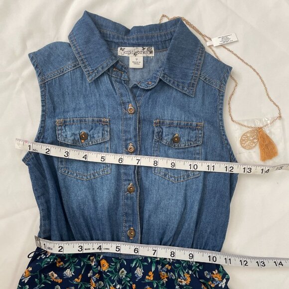 Knitworks Jumpsuit Sleeveless collared Denim top floral bottom size 7 - Picture 4 of 8